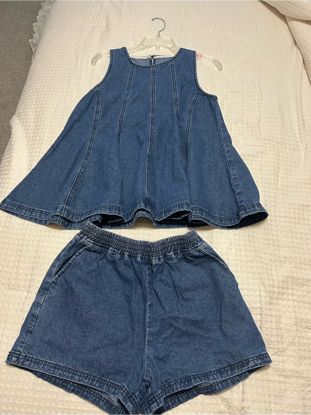 Amazon Blue Denim Tank Top and Elastic Waist Shorts Set